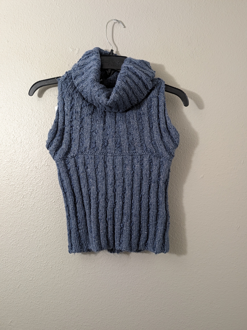 Urban Outfitters Blue Metallic Cable Knit Sleeveless Turtleneck Sweater – Size S